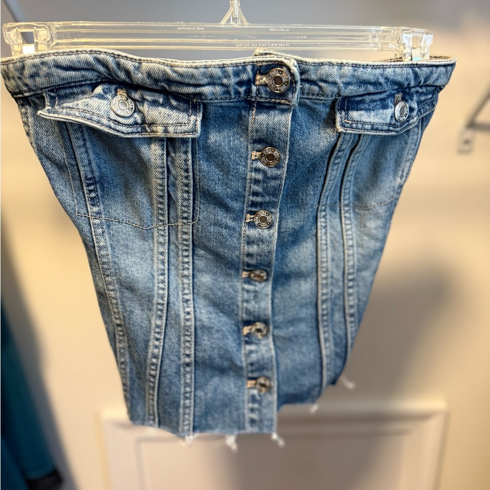 Zara Blue Denim Crochet Detail Top